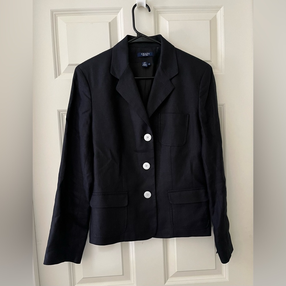 Women’s Chaps 100% Black Linen Blazer Jacket 3 pocket 3 button lightweight 10
